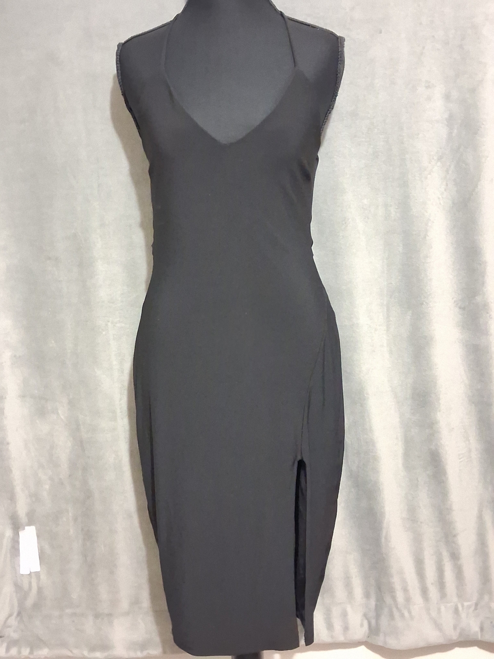 Windsor Black Halter Slit Midi Lace Back Size M Dress Fully Lined